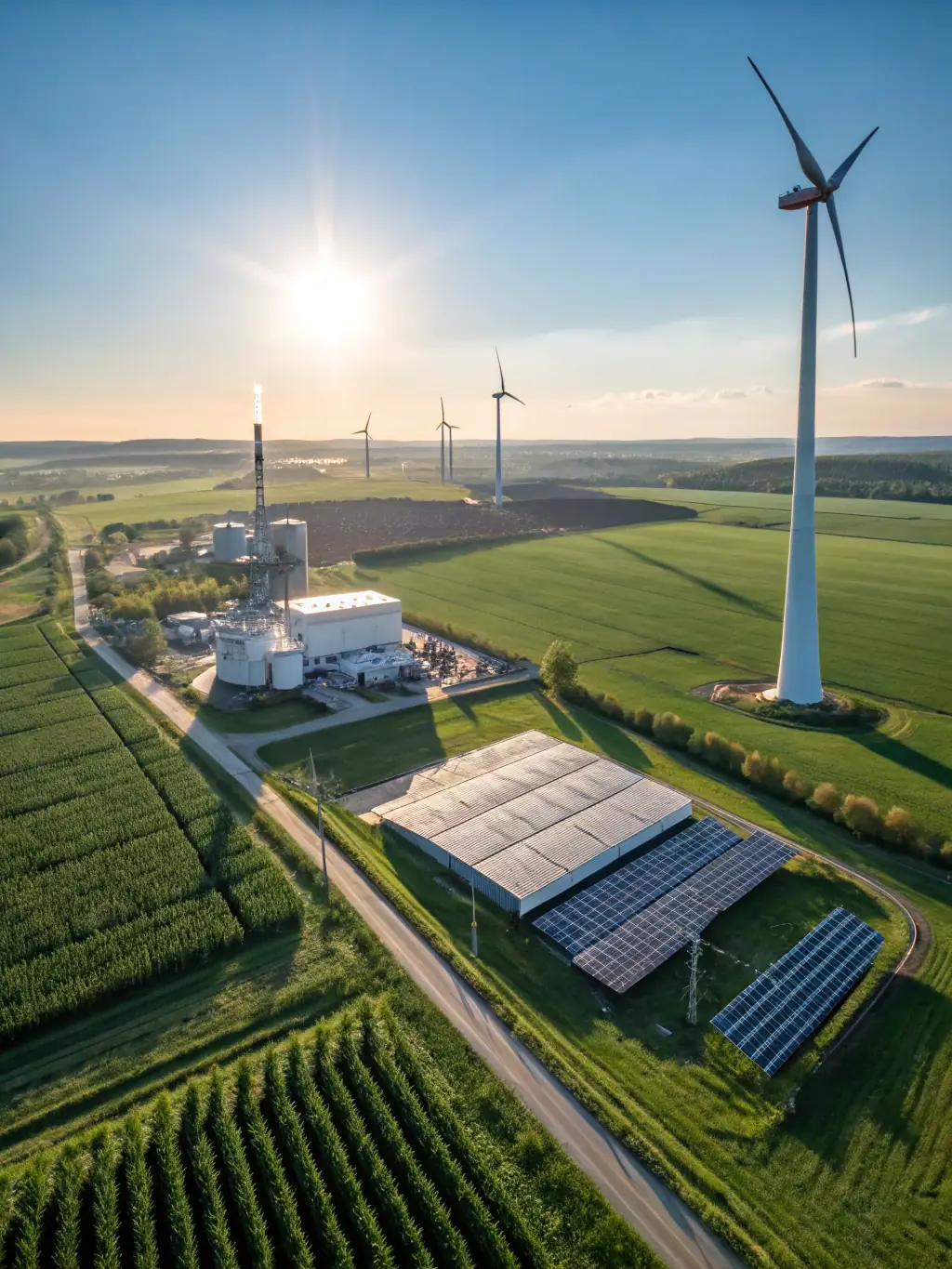 An image showing a wind farm in Alberta, Canada, with turbines turning against a clear blue sky, representing renewable energy carbon credits.