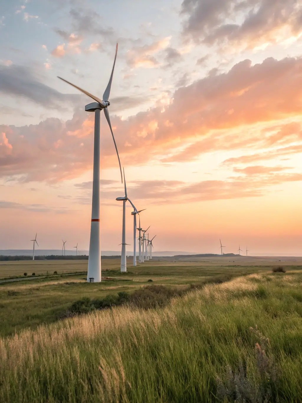 A wind turbine farm in the Canadian prairies, symbolizing carbon offset projects related to wind energy generation.